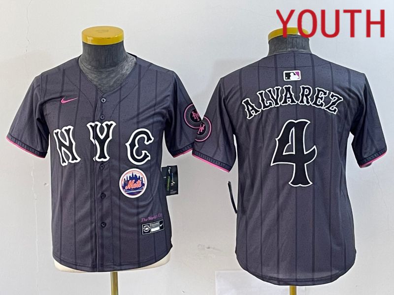 Youth New York Mets 4 Alyarez Black City Edition 2024 Nike MLB Jersey style 4